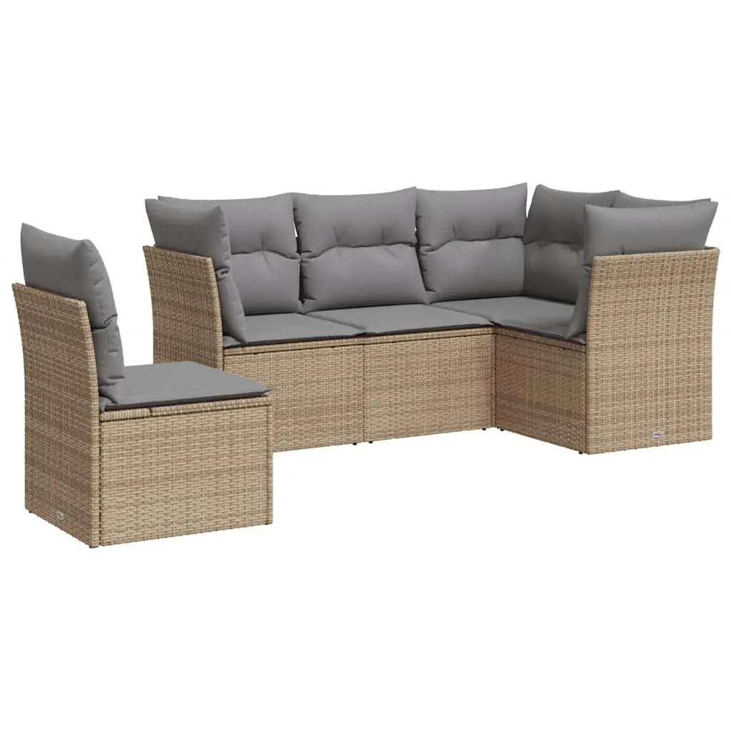 5 Piece Garden Sofa Set Outdoor Furniture with Cushions Beige Patio Sectional