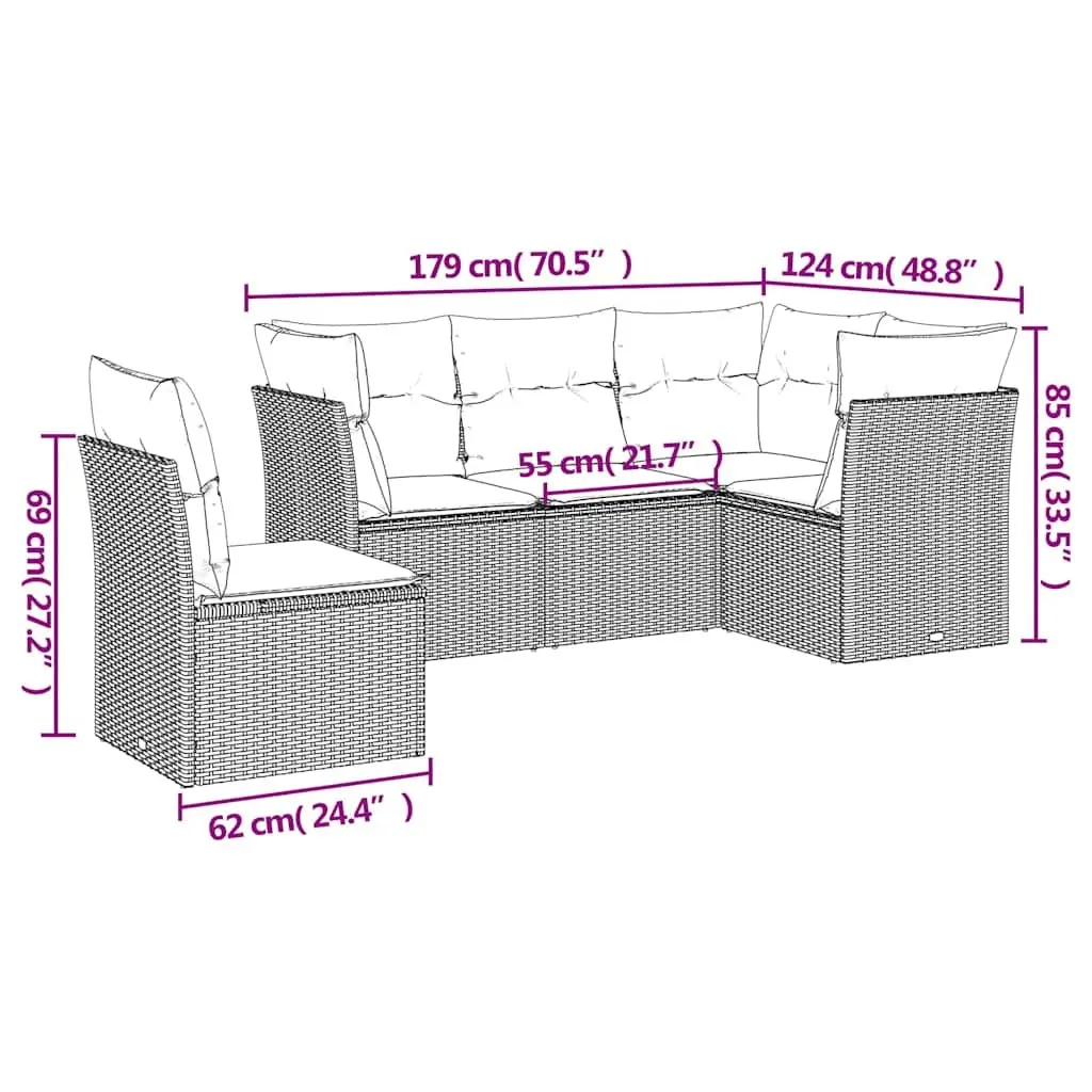 5 Piece Garden Sofa Set Outdoor Furniture with Cushions Beige Patio Sectional