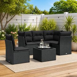 Garden Sofa Set 6 Piece Outdoor Furniture Black Poly Rattan with Cushions Patio