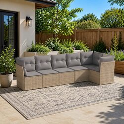 Outdoor Garden Sofa Set 6 Piece Modular Patio Furniture with Cushions Beige