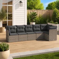 Garden Sofa Set 6 Piece Outdoor Furniture Patio Grey Poly Rattan Modular Seating