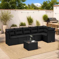 Garden Sofa Set 7 Piece Outdoor Furniture Patio Seating Black Poly Rattan with