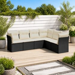 Garden Sofa Set 6 Piece Outdoor Furniture Patio Seating with Cushions Black