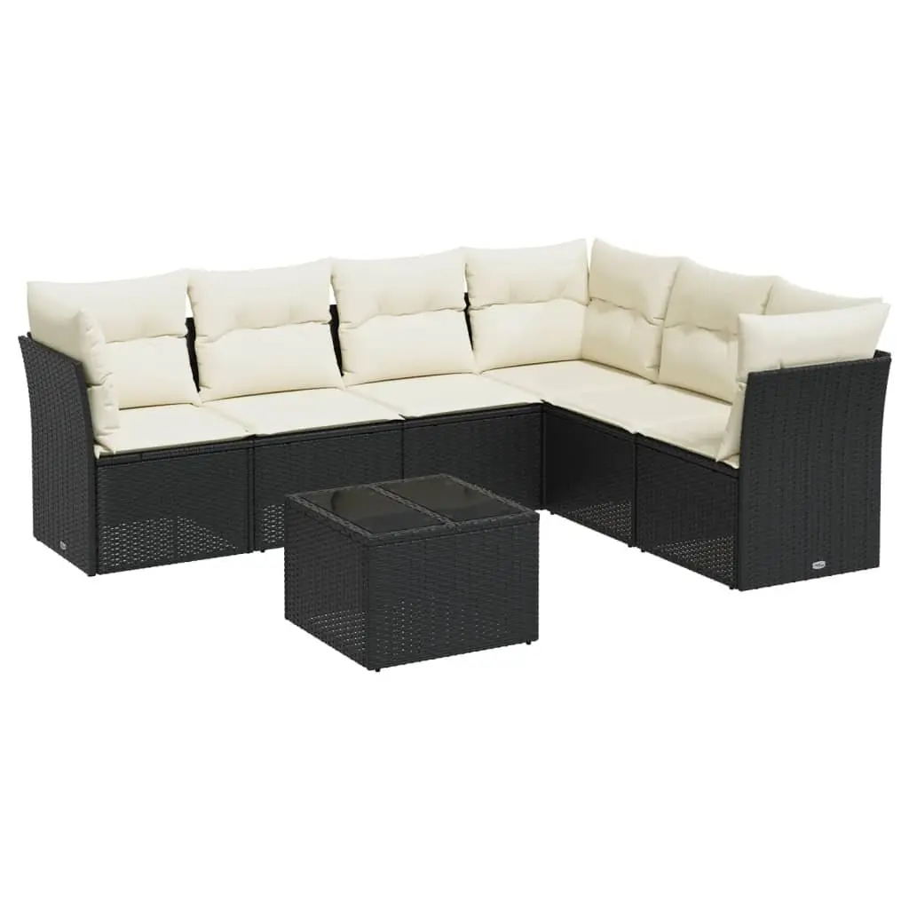7 Piece Outdoor Garden Sofa Set Modular Black PE Rattan Patio Furniture with Cushions