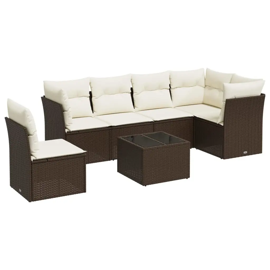 7 Piece Garden Sofa Set Outdoor Patio Furniture with Cushions Black Rattan