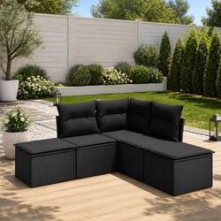 Garden Sofa Set 5 Piece Outdoor Furniture Patio Sectional Black Rattan Cushions