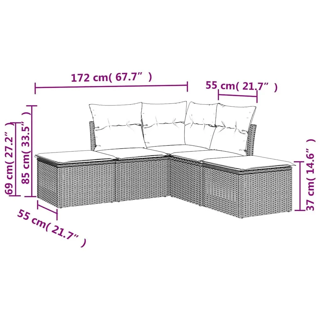 Garden Sofa Set 5 Piece Outdoor Furniture Patio Sectional Black Rattan Cushions