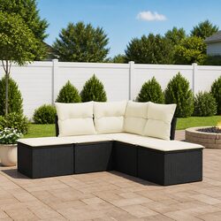 Garden Sofa Set 5 Piece Outdoor Furniture Patio Sectional Black Rattan Cushions