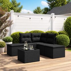 Garden Sofa Set 6 Piece Outdoor Furniture Patio Seating Black with Cushions