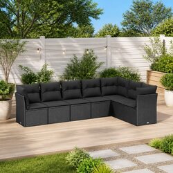 Garden Sofa Set 7 Piece Outdoor Furniture Patio Lounge Cushions Black