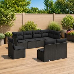 Garden Sofa Set 8 Piece Outdoor Furniture Black Poly Rattan Modular Patio