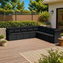 Garden Sofa Set 9 Piece Outdoor Furniture Patio Lounge Black Modular with