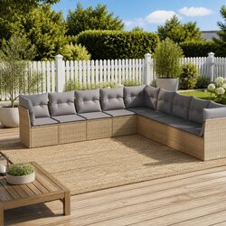 Garden Sofa Set 9 Piece Outdoor Furniture Patio Lounge Beige Cushions Modular