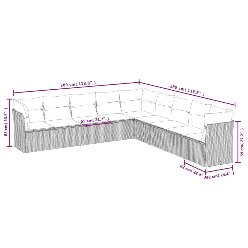 Garden Sofa Set 9 Piece Outdoor Furniture Patio Lounge Beige Cushions Modular