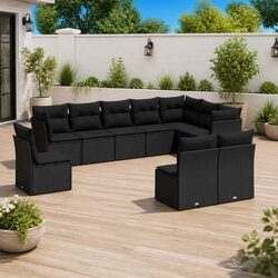 Garden Sofa Set 10 Piece Outdoor Furniture Patio Seating Black with Cushions