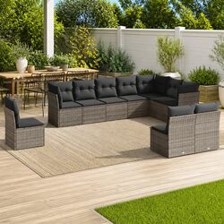 Garden Sofa Set 10 Piece Outdoor Furniture Grey Poly Rattan Modular Patio