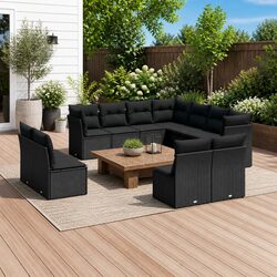 Outdoor Garden Sofa Set 11 Piece Black Poly Rattan Modular Patio Furniture