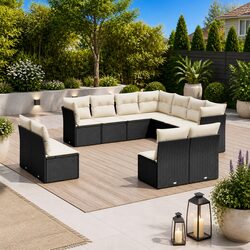 Garden Sofa Set 11 Piece Outdoor Furniture Patio Seating Black Modular with
