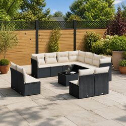 Garden Sofa Set 12 Piece Outdoor Furniture Patio Black Poly Rattan Modular