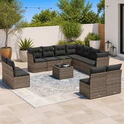 Garden Sofa Set 12 Piece Outdoor Furniture Grey Poly Rattan with Cushions Patio