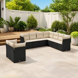 Garden Sofa Set 9 Piece Outdoor Furniture Patio Sectional with Cushions Black