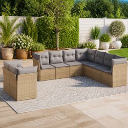Garden Sofa Set 9 Piece Outdoor Furniture Beige Cushions Patio Conversation