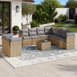 Garden Sofa Set 10 Piece Outdoor Furniture Beige Poly Rattan Modular Patio