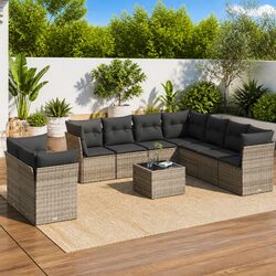 Garden Sofa Set 10 Piece Outdoor Furniture Grey Poly Rattan with Cushions Patio