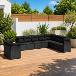 Garden Sofa Set 10 Piece Outdoor Furniture Patio Seating Black with Cushions