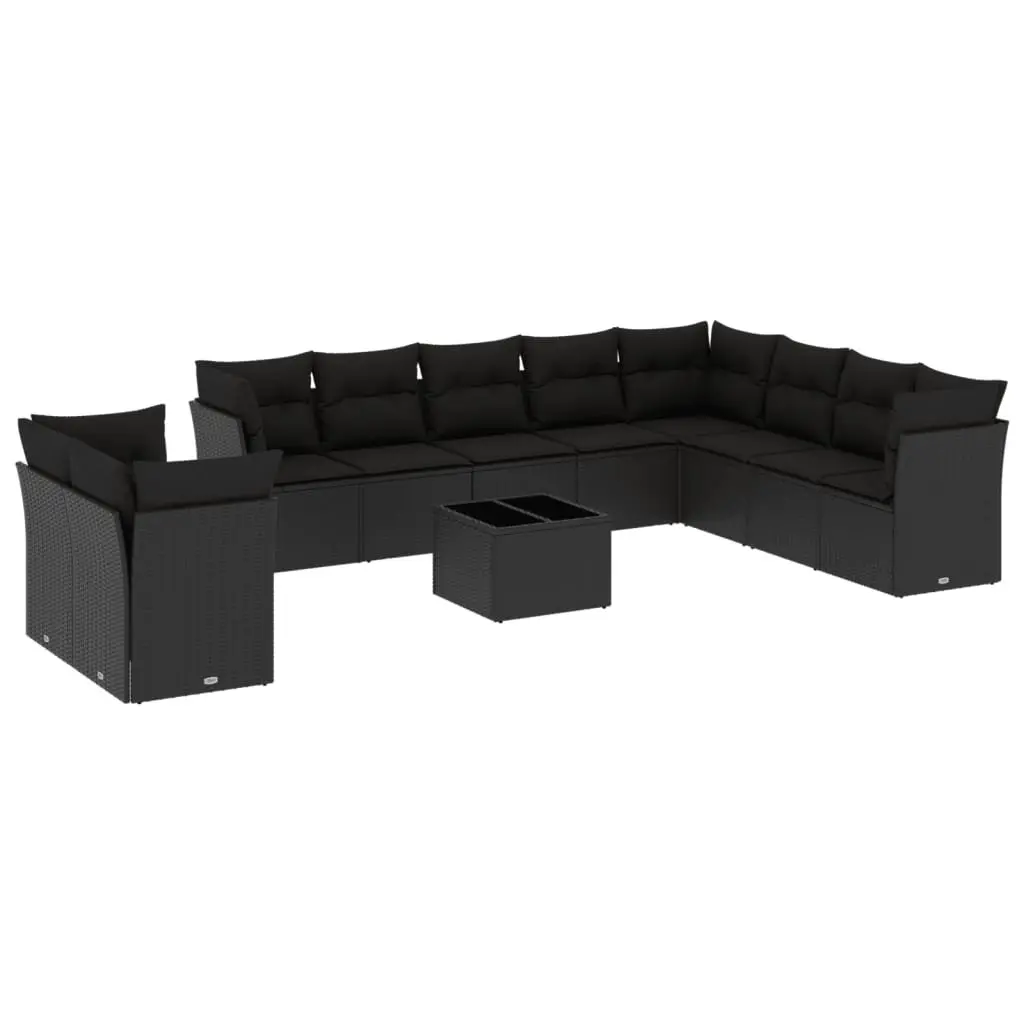 Outdoor Sofa Set 11 Piece Modular Black PE Rattan Patio Furniture with Cushions
