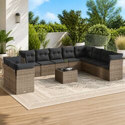 Garden Sofa Set 11 Piece Outdoor Furniture Grey Poly Rattan Modular Patio