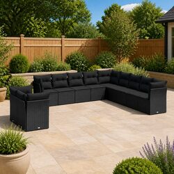 Outdoor Garden Sofa Set 11 Piece Patio Furniture Black Rattan Modular Seating