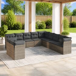 Garden Sofa Set 11 Piece Grey Outdoor Furniture with Cushions Modular Patio