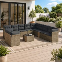 Garden Sofa Set 12 Piece Grey Outdoor Furniture Patio Sectional with Cushions
