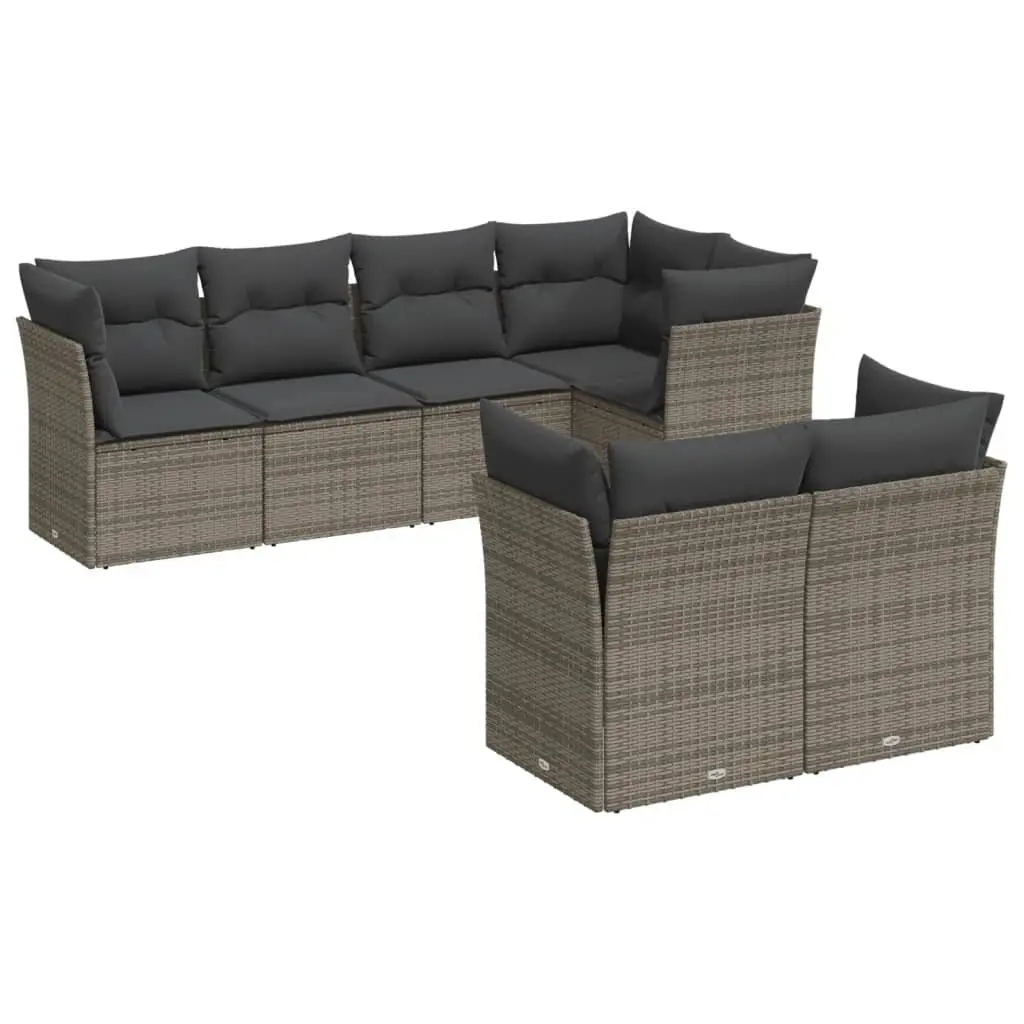 7 Piece Garden Sofa Set Grey Outdoor Furniture Patio Sectional with Cushions