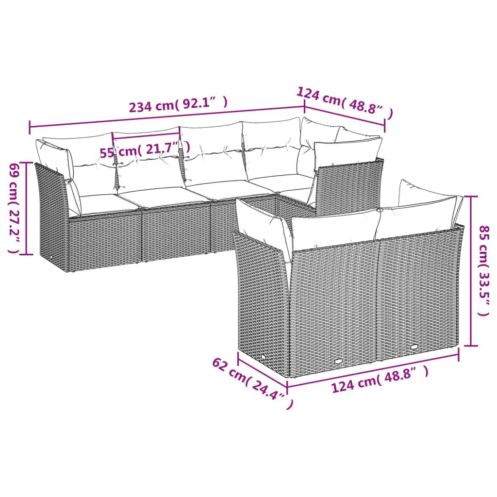 7 Piece Garden Sofa Set Grey Outdoor Furniture Patio Sectional with Cushions