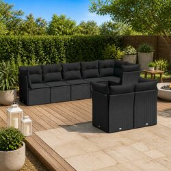 8 Piece Outdoor Garden Sofa Set with Cushions Black Patio Furniture