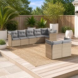 Garden Sofa Set 8 Piece Outdoor Furniture Patio Beige Poly Rattan with Cushions