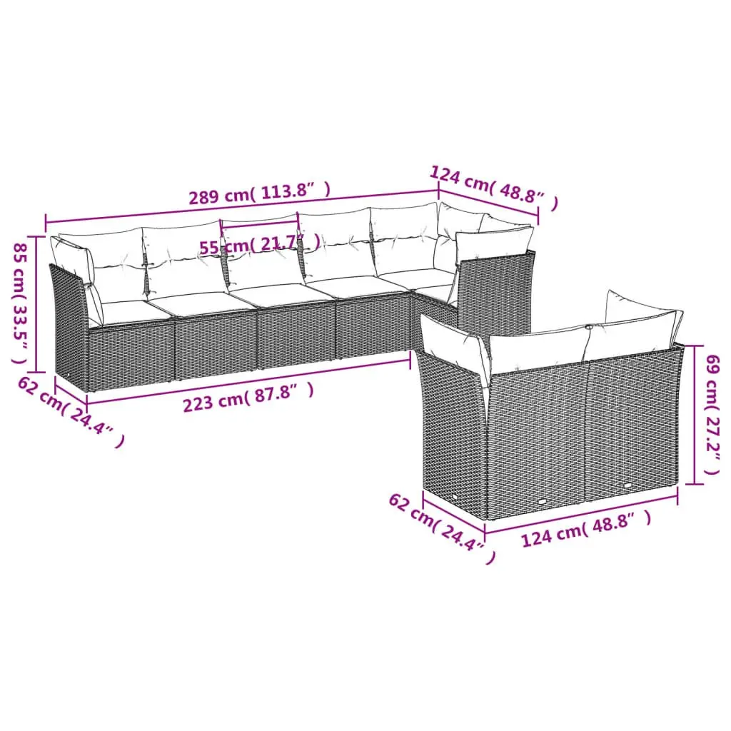 Garden Sofa Set 8 Piece Outdoor Furniture Patio Beige Poly Rattan with Cushions