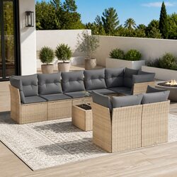Garden Sofa Set 9 Piece Outdoor Furniture Beige Poly Rattan Patio Lounge with