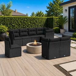 Garden Sofa Set 8 Piece Outdoor Furniture Patio Sectional with Cushions Black