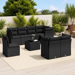 9 Piece Outdoor Sofa Set Garden Patio Furniture Black with Cushions Modular