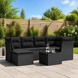 Garden Sofa Set 7 Piece Outdoor Furniture Black Poly Rattan with Cushions Patio