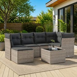 Garden Sofa Set 7 Piece Outdoor Furniture Grey Poly Rattan Patio Lounging