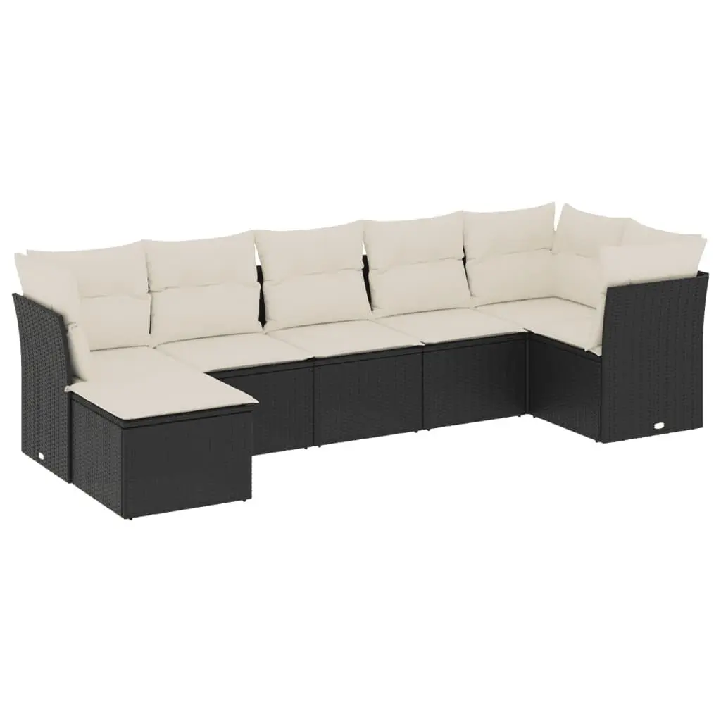 7 Piece Garden Sofa Set Outdoor Furniture Black Poly Rattan Cushions Patio