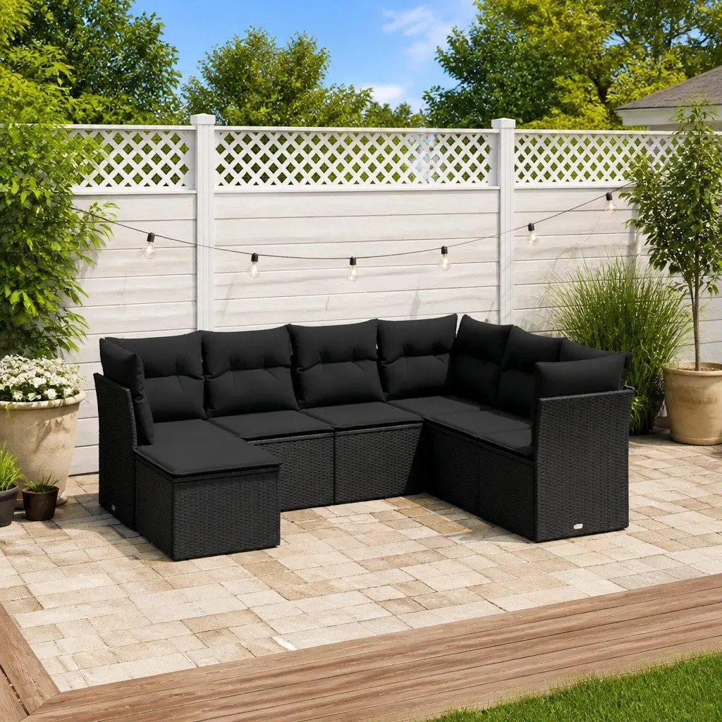 7 Piece Garden Sofa Set with Cushions Black Outdoor Patio Furniture Modular