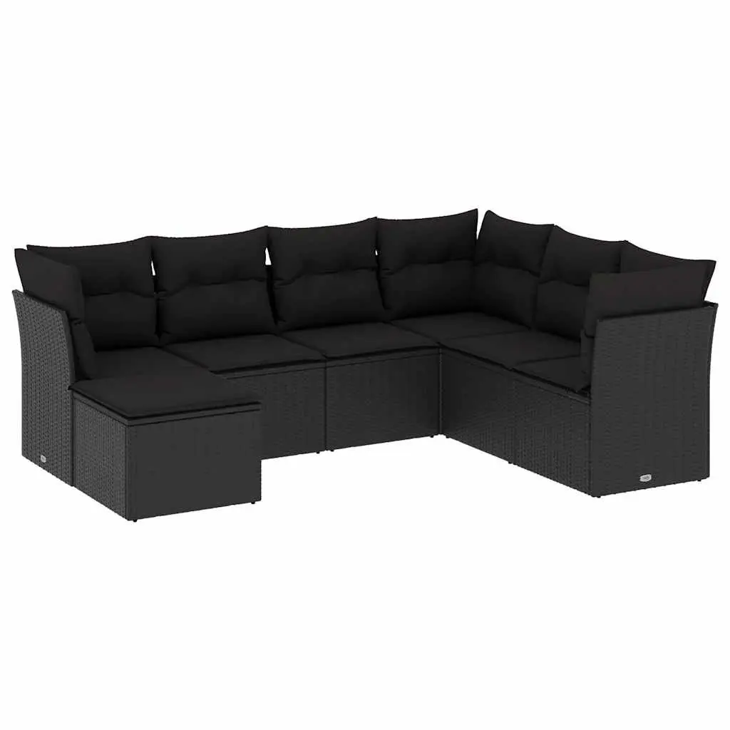 7 Piece Garden Sofa Set with Cushions Black Outdoor Patio Furniture Modular