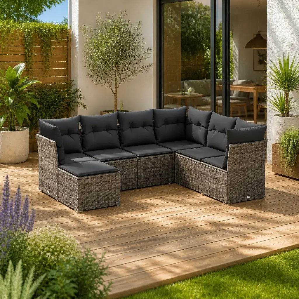 7 Piece Garden Sofa Set Grey Outdoor Patio Furniture Cushions Modular Lounge