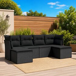 Garden Sofa Set 6 Piece Outdoor Furniture Patio Black Poly Rattan with Cushions