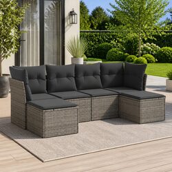 Garden Sofa Set 6 Piece Outdoor Furniture Patio Grey Poly Rattan Modular